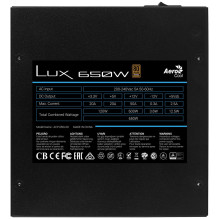 Aerocool LUX 650W maitinimo blokas 20+4 kontaktų ATX ATX Black