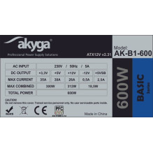 Akyga AK-B1-600 power supply unit 600 W 20+4 pin ATX ATX Grey