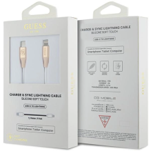 Guess Ebossed Logo USB-C / Lightning laidas 1,5 m greitas įkrovimas – aukso spalvos