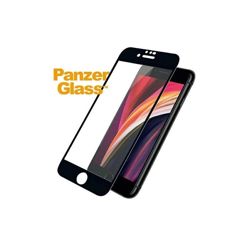 PanzerGlass E2E Super+ grūdintas stiklas, skirtas iPhone 6 / 6s / 7 / 8 / SE 2020 / SE 2022 - su juodu rėmeliu