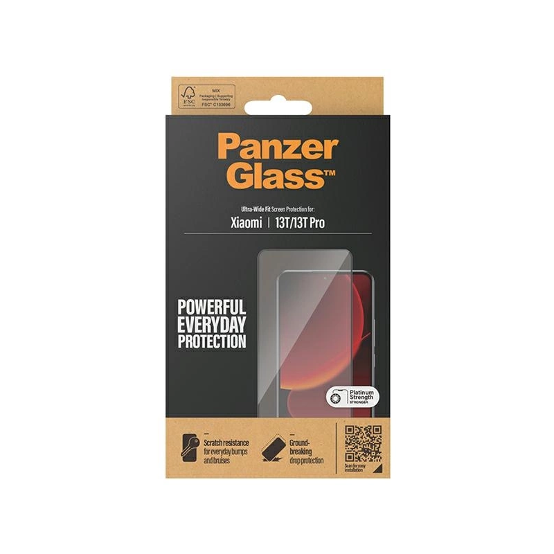 PanzerGlass Ultra-Wide Fit antibakterinis grūdintas stiklas, skirtas Xiaomi 13T / 13T Pro – su juodu rėmeliu