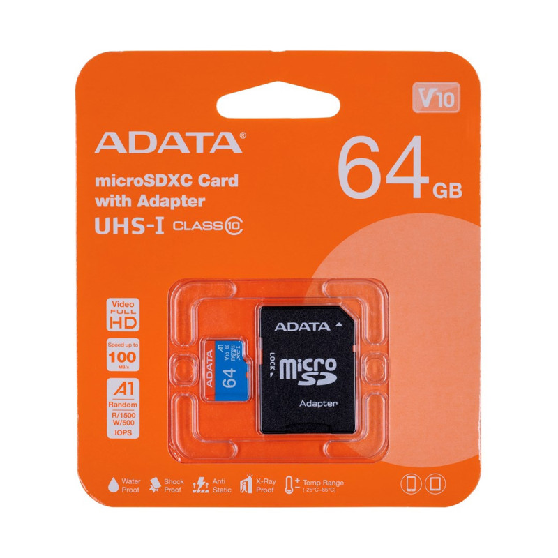 ADATA 64GB, microSDHC, 10 klasės UHS-I