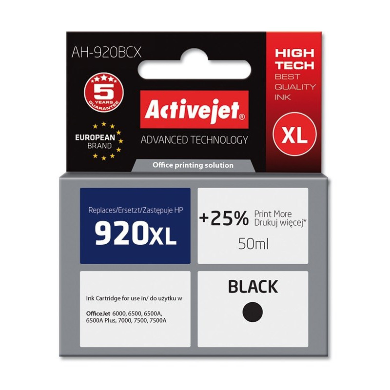 Activejet AH-920BCX Ink Cartridge (replacement for HP 920XL CD975AE Premium 50 ml black)