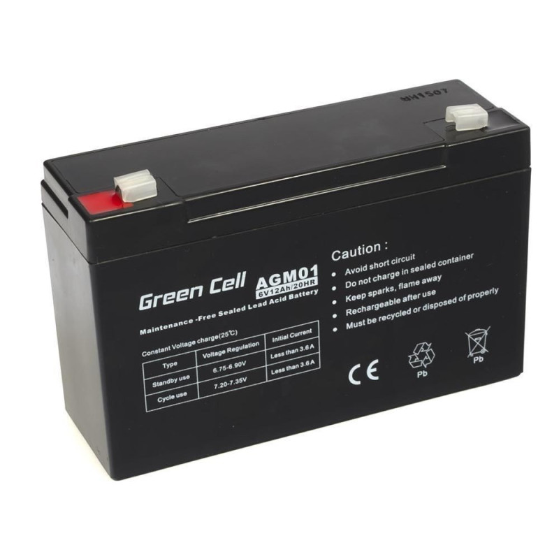 Green Cell AGM baterija 6V 12Ah – Baterija – 12 000 mAh sandari švino rūgštis (VRLA)