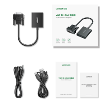 Ugreen VGA (vyriškas) į HDMI (moteriškas) adapterio kabelis 0,15 m juodas (CM513)