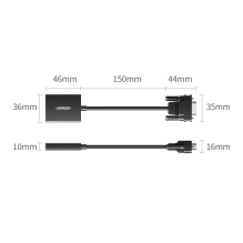 Ugreen VGA (vyriškas) į HDMI (moteriškas) adapterio kabelis 0,15 m juodas (CM513)