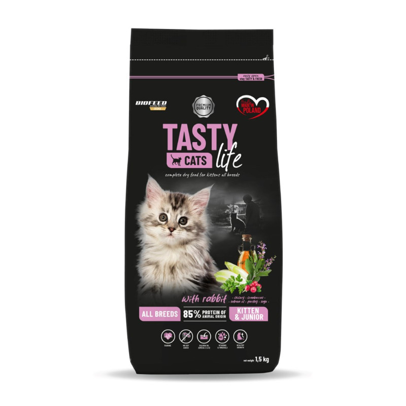 BIOFEED Tasty Cats Life Kitten Junior Rabbit - dry cat food - 1.5kg