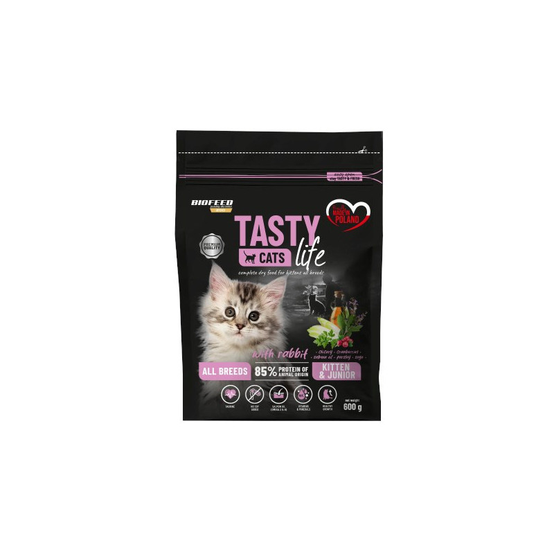 BIOFEED Tasty Cats Life Kitten Junior Rabbit - dry cat food - 600g