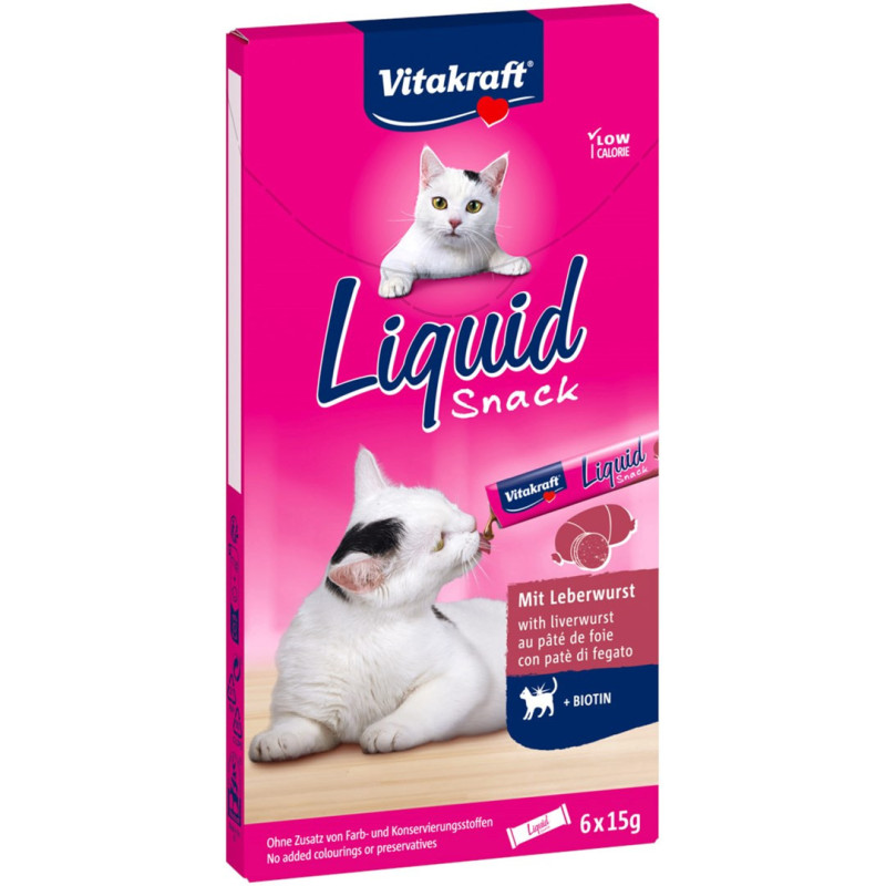 VITAKRAFT Liquid Snack Liver with biotin - a treat for cats - 6x15g