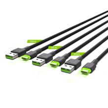 Green Cell Set 3x Ray USB-C 120cm kabelis su žaliu LED foniniu apšvietimu, greito įkrovimo Ultra Charge, QC 3.0