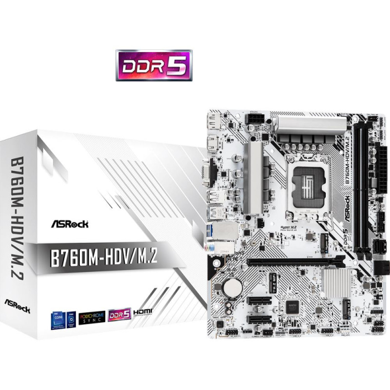 Mainboard, ASROCK, Intel B760 Express, LGA1700, Micro-ATX, Memory DDR5, Memory slots 2, 2xPCI-Express 3.0 1x, 1xPCI-Expr