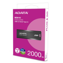 External SSD, ADATA, SC610, 2TB, USB 3.2, Write speed 500 MBytes / sec, Read speed 550 MBytes / sec, SC610-2000G-CBK / R