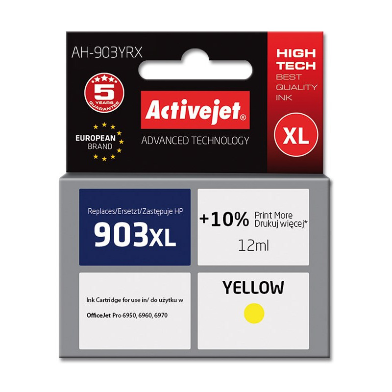 Activejet AH-903YRX ink (replacement for HP 903XL T6M11AE Premium 12 ml yellow)