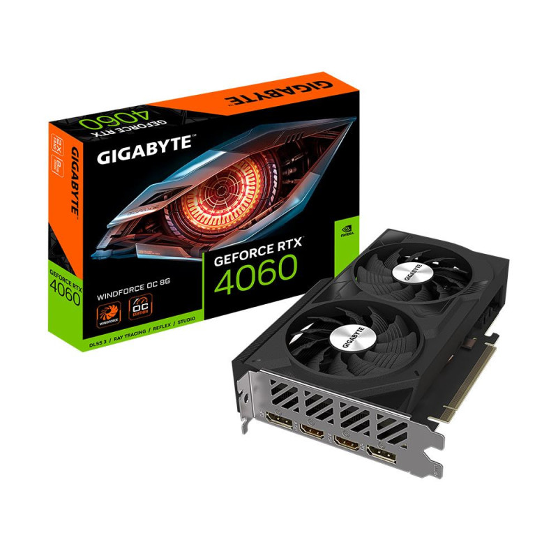 Graphics Card, GIGABYTE, NVIDIA GeForce RTX 4060, 8 GB, GDDR6, 128 bit, PCIE 4.0 16x, Dual Slot Fansink, 2xHDMI, 2xDispl