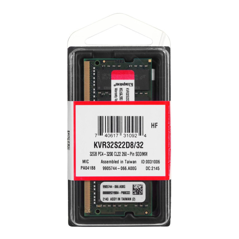 Kingston Technology ValueRAM KVR32S22D8 / 32 atminties modulis 32 GB 1 x 32 GB DDR4 3200 MHz