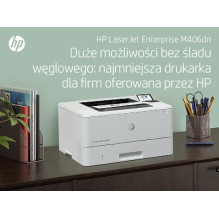 HP LaserJet Enterprise M406dn, juoda ir balta, spausdintuvas verslui, spausdinimas, kompaktiškas dydis, tvirtas saugumas