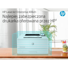 HP LaserJet Enterprise M406dn, juoda ir balta, spausdintuvas verslui, spausdinimas, kompaktiškas dydis, tvirtas saugumas