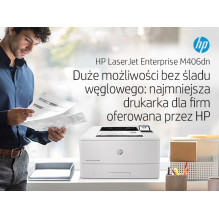 HP LaserJet Enterprise M406dn, juoda ir balta, spausdintuvas verslui, spausdinimas, kompaktiškas dydis, tvirtas saugumas