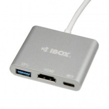 iBox IUH3CFT1 nešiojamojo kompiuterio dokas / prievadų replikatorius USB 3.2 Gen 1 (3.1 Gen 1) Type-C Silver