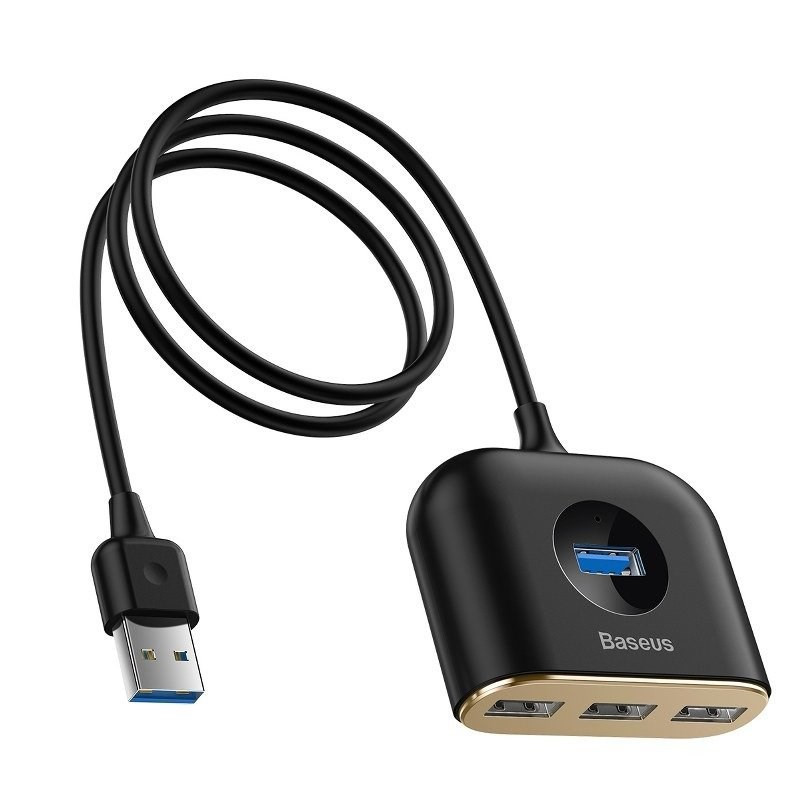 4-in-1 Baseus Square Round USB Adapter, HUB USB 3.0 to 1x USB 3.0 + 3x USB 2.0, 1m black