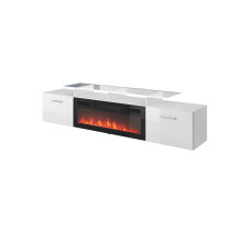 RTV cabinet ROVA with electric fireplace 190x37x48 white / gloss white