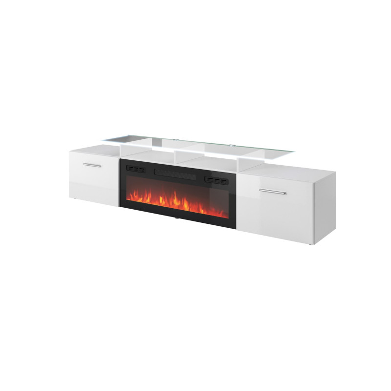 RTV cabinet ROVA with electric fireplace 190x37x48 white / gloss white