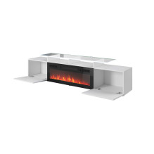 RTV cabinet ROVA with electric fireplace 190x37x48 white / gloss white