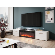 RTV cabinet ROVA with electric fireplace 190x37x48 white / gloss white