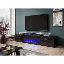 RTV cabinet ROVA with electric fireplace 190x37x48 cm black / black gloss