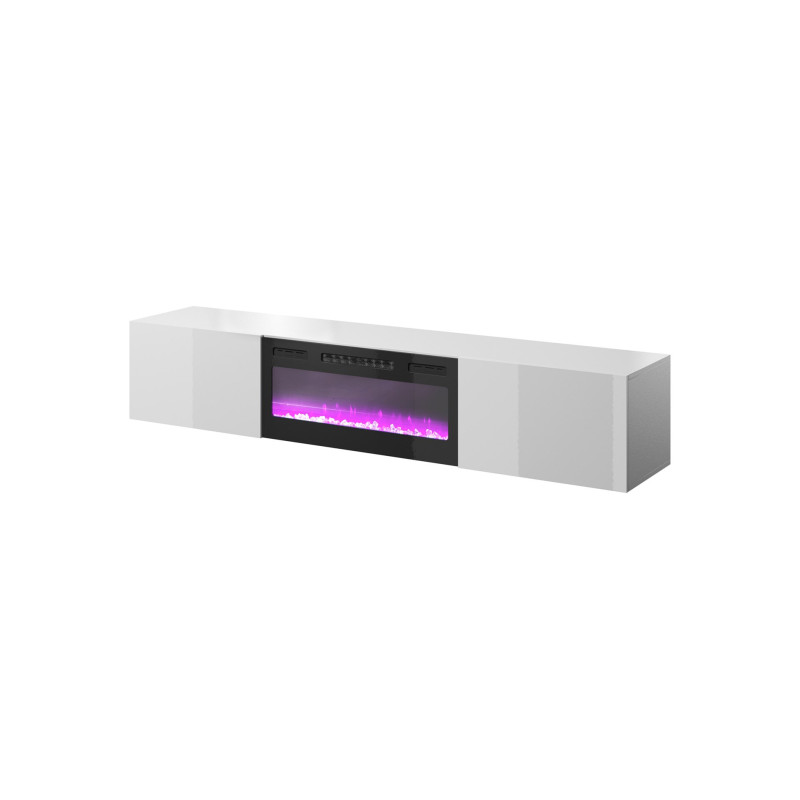 RTV cabinet SLIDE 200K with electric fireplace 200x40x37 cm all in gloss white