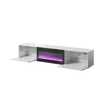 RTV cabinet SLIDE 200K with electric fireplace 200x40x37 cm all in gloss white