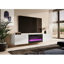 RTV cabinet SLIDE 200K with electric fireplace 200x40x37 cm all in gloss white