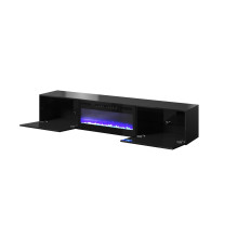 RTV cabinet SLIDE 200K with electric fireplace 200x40x37 cm all in gloss black