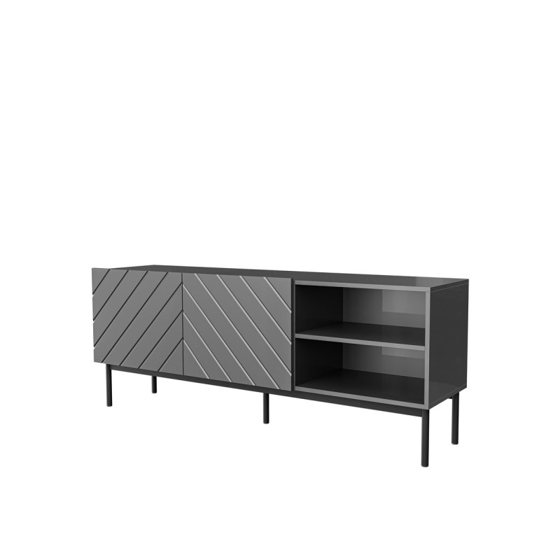 ABETO RTV cabinet on black steel frame 150x42x60 cm graphite / glossy graphite