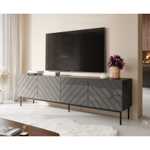 ABETO RTV cabinet on black steel frame 200x42x60 graphite / glossy graphite