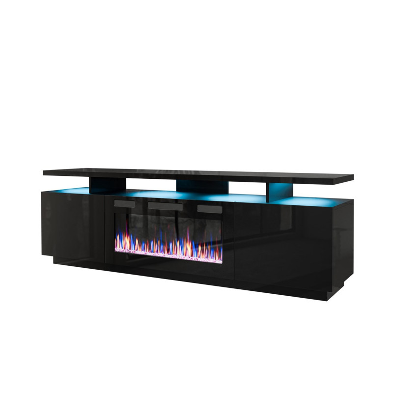 RTV EVA cabinet with electric fireplace 180x40x52 cm black / gloss black