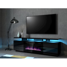 RTV EVA cabinet with electric fireplace 180x40x52 cm black / gloss black