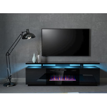 RTV EVA cabinet with electric fireplace 180x40x52 cm black / gloss black