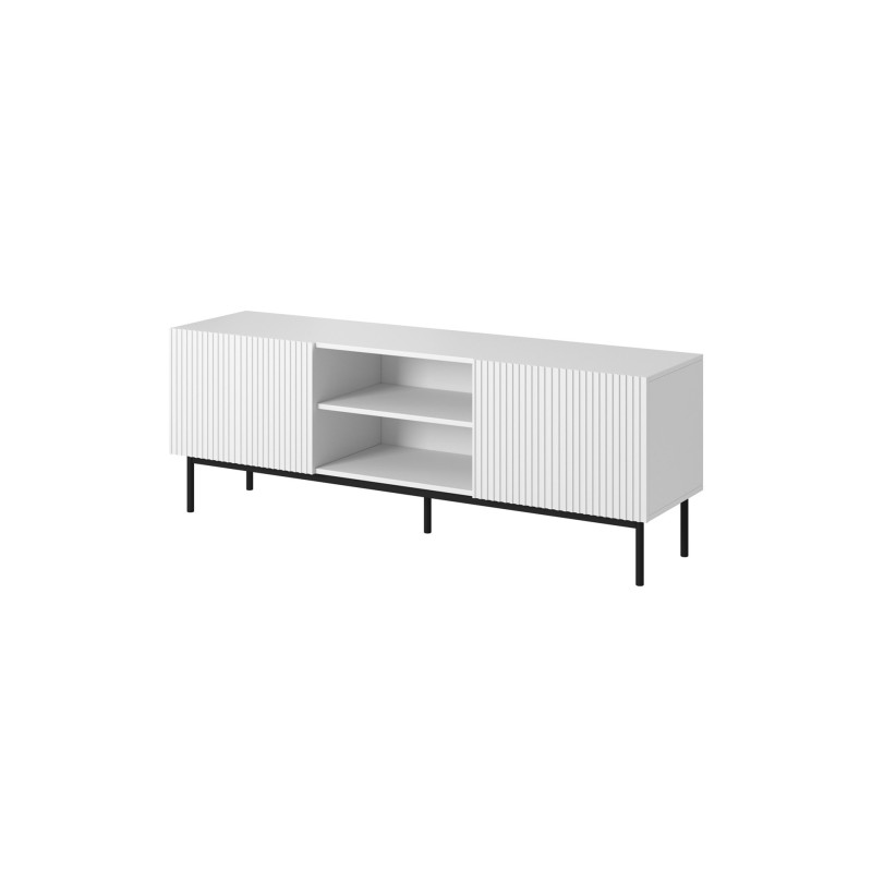 PAFOS RTV cabinet on black steel frame 150x40x60 cm white matt