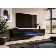 RTV cabinet SLIDE 200K with electric fireplace on black frame 200x40x57 cm all in gloss black