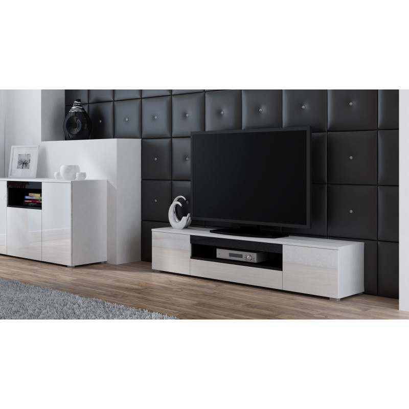 Cama TV stand VIVA 180 white / white gloss + black