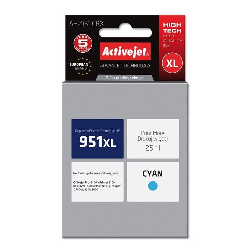 Activejet AH-951CRX Ink Cartridge (replacement for HP 951XL CN046AE Premium 25 ml cyan)