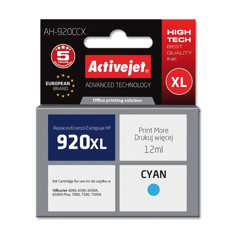 Activejet AH-920CCX Ink Cartridge (replacement for HP 920XL CD972AE Premium 12 ml cyan)