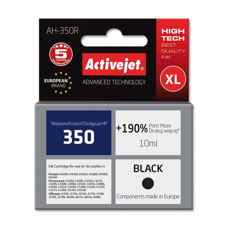 Activejet AH-350R ink (replacement for HP 350 CB335EE Premium 10 ml black)