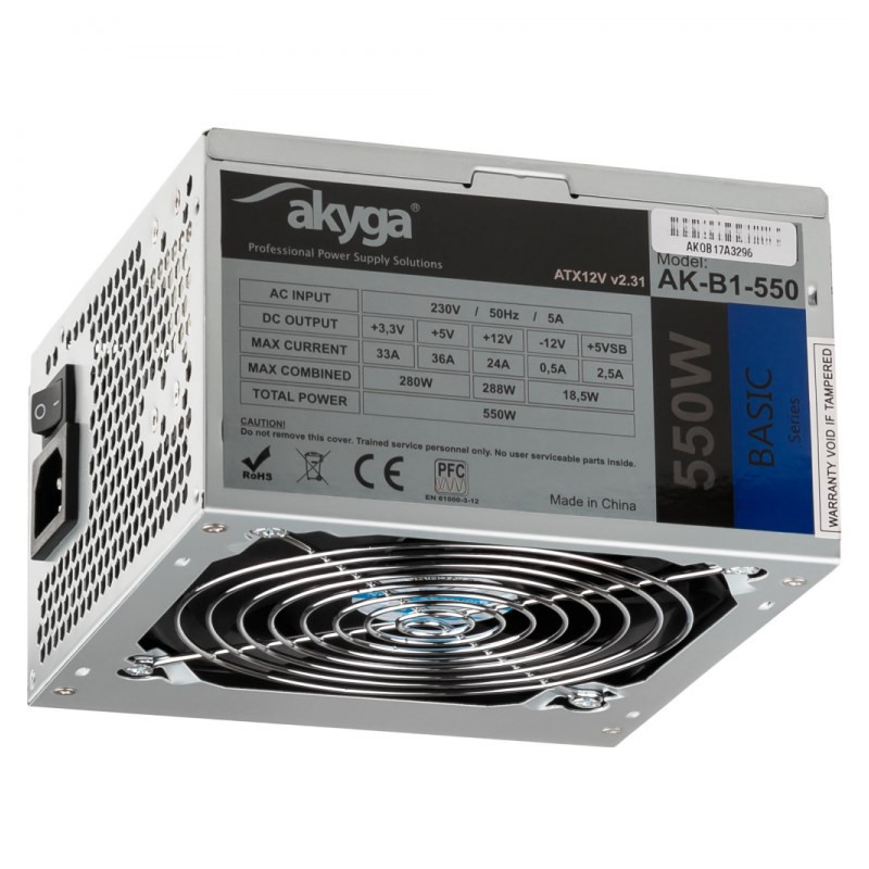 Akyga AK-B1-550 power supply unit 550 W 20+4 pin ATX ATX Grey