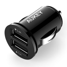 AUKEY CC-S1 Mini mobiliojo įrenginio įkroviklis 2xUSB-A 24W 4.8A Black Auto