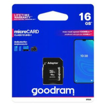 Goodram Goodram Microcard 16 GB micro SD HC UHS-I 10 klasės atminties kortelė, SD adapteris (M1AA-0160R12)