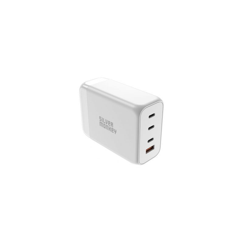 Silver Monkey Silver Monkey SMA156 200W GaN įkroviklis 3x USB-C PD USB-A QC 3.0 su nuimamu maitinimo laidu – balta