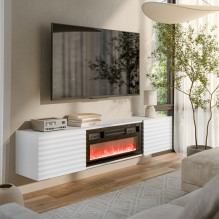 Cama RTV cabinet TULA 183x35x37 white matt + black fireplace