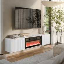 Cama RTV cabinet ROTA 183x35x37 white matt + black fireplace